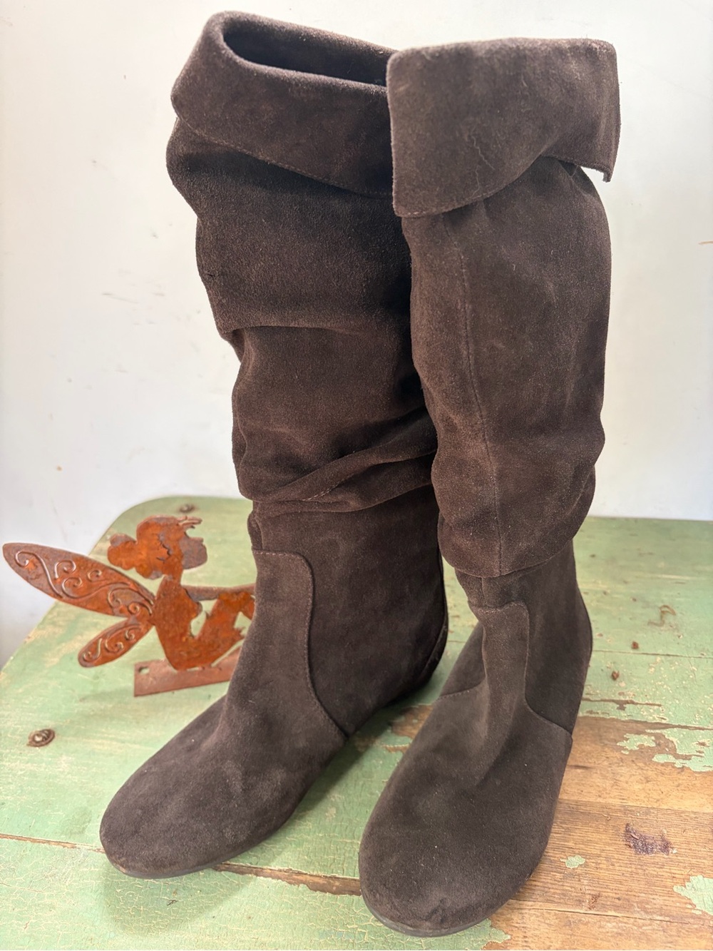 Women's Brown Suede Fold-Over Knee Boots